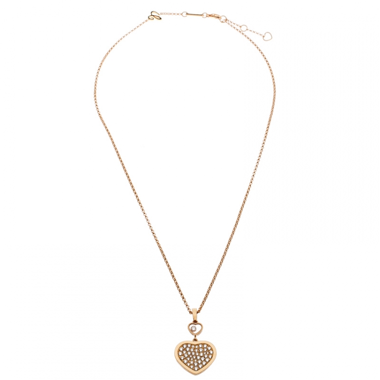 Pre Owned Chopard Happy Hearts Diamond 18k Rose Gold Pendant Necklace