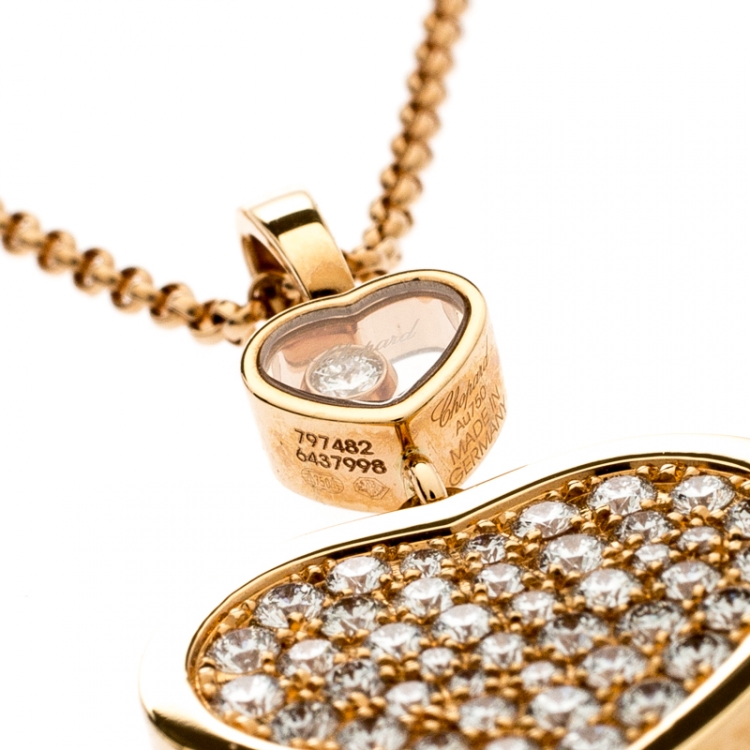 Pre Owned Chopard Happy Hearts Diamond 18k Rose Gold Pendant Necklace