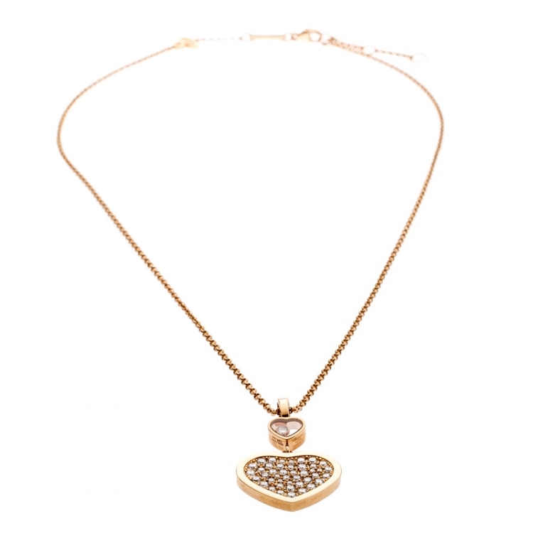 Pre Owned Chopard Happy Hearts Diamond 18k Rose Gold Pendant Necklace