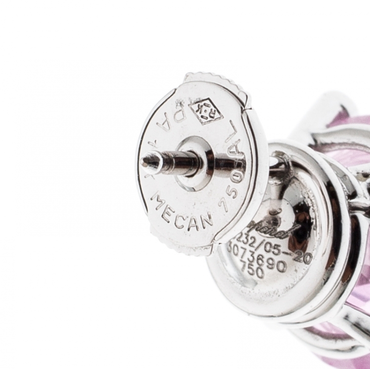Pre Owned Chopard So Happy Pink Stone Diamond 18k White Gold Stud Earrings