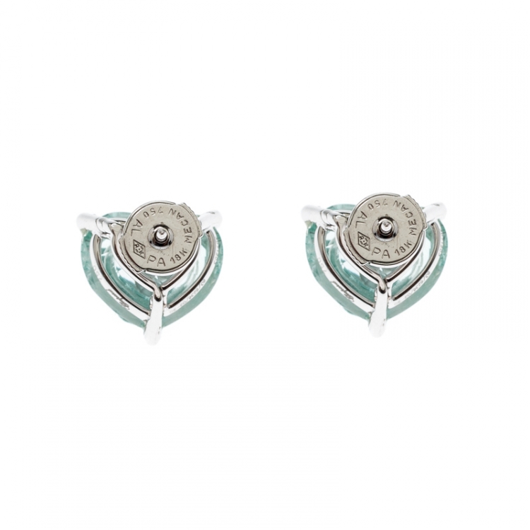 Pre Owned Chopard So Happy Green Stone Diamond 18k White Gold Stud Earrings