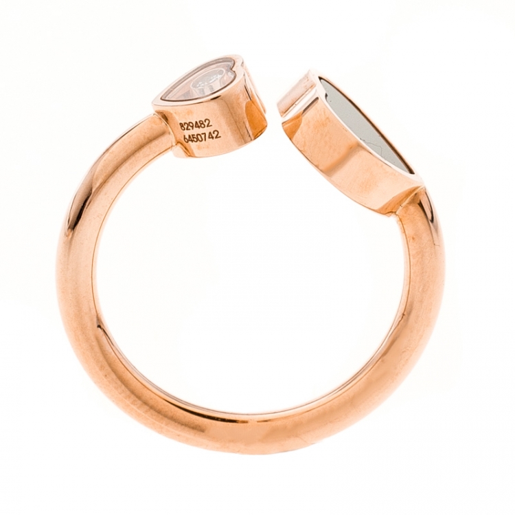 Pre Owned Chopard Happy Hearts Onyx Diamond 18k Rose Gold Ring Size 55