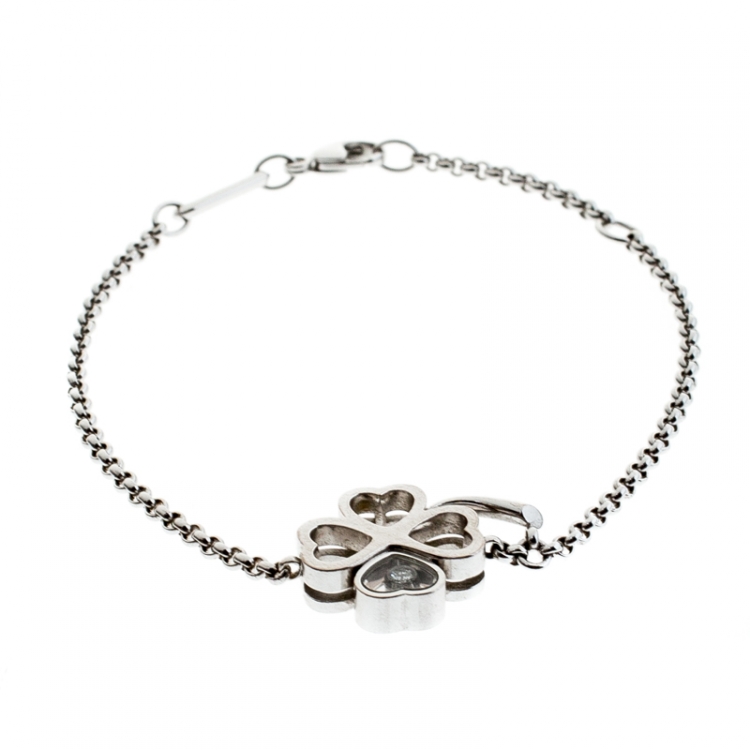 Pre Owned Chopard Happy Diamond Clover Motif 18k White Gold Bracelet
