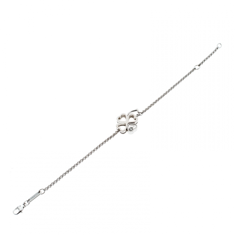 Pre Owned Chopard Happy Diamond Clover Motif 18k White Gold Bracelet