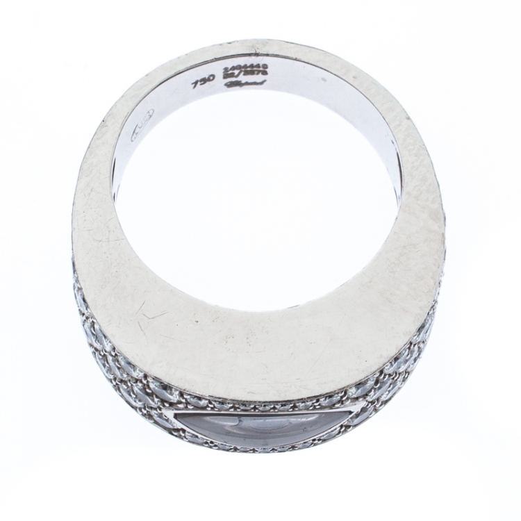 Pre Owned Chopard Happy Diamond Lozenge Shaped 18K White Gold Cocktail Band Ring Size 55