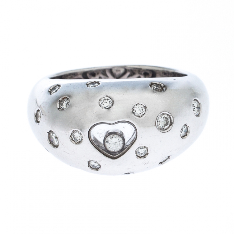 Pre Owned Chopard Happy Diamond Heart 18k White Dome Ring Size 55