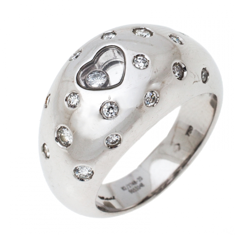 Pre Owned Chopard Happy Diamond Heart 18k White Dome Ring Size 55