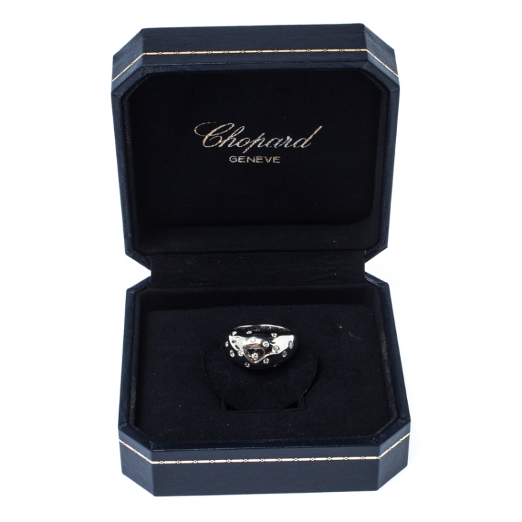Pre Owned Chopard Happy Diamond Heart 18k White Dome Ring Size 55