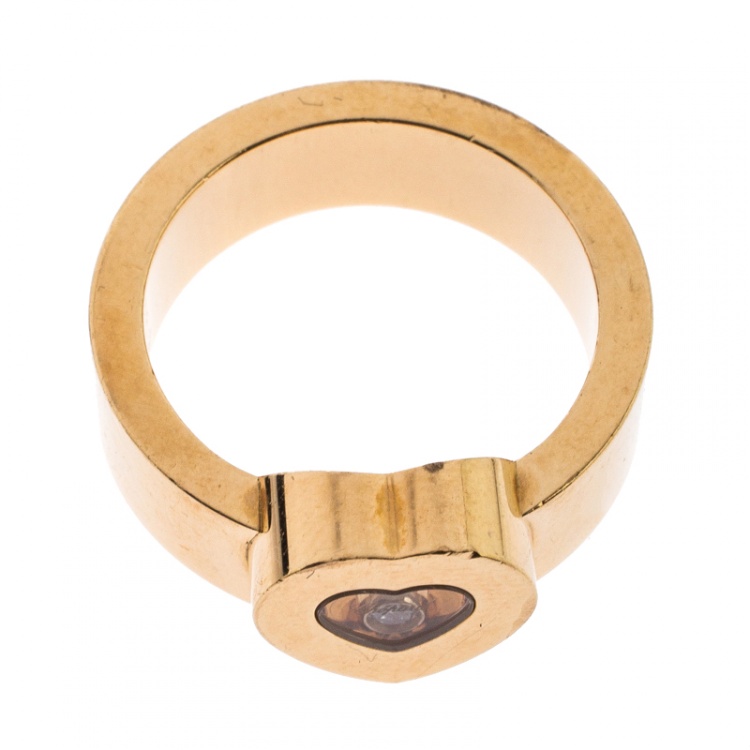 Pre Owned Chopard Happy Diamond Heart 18k Yellow Gold Ring Size 53