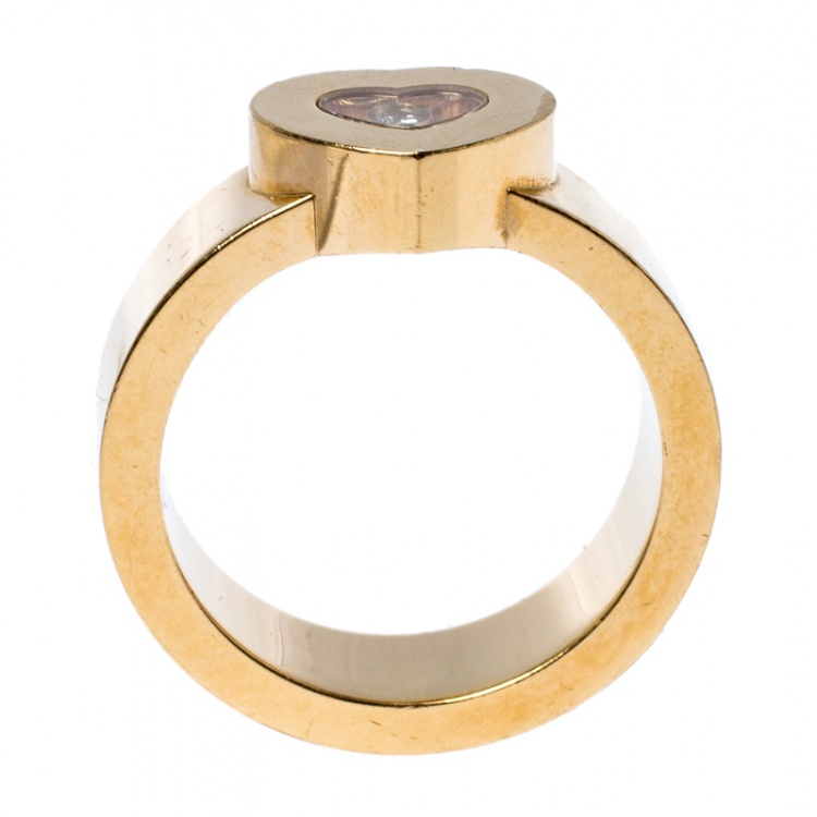 Pre Owned Chopard Happy Diamond Heart 18k Yellow Gold Ring Size 53
