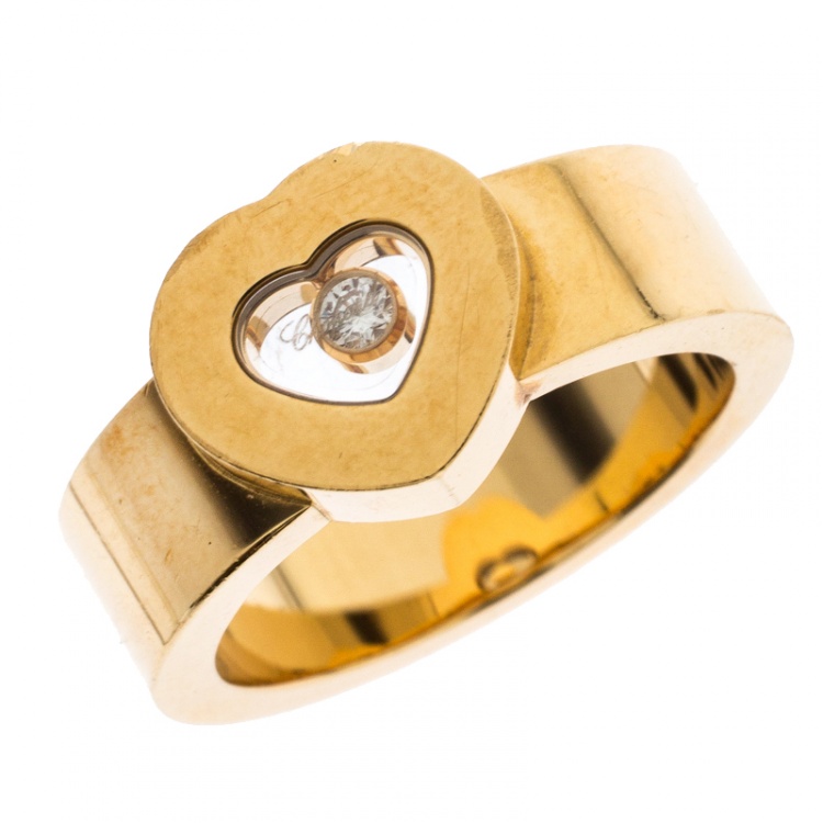 Pre Owned Chopard Happy Diamond Heart 18k Yellow Gold Ring Size 53