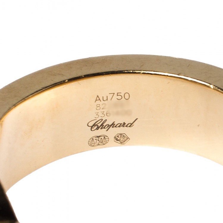 Pre Owned Chopard Happy Diamond Heart 18k Yellow Gold Ring Size 53