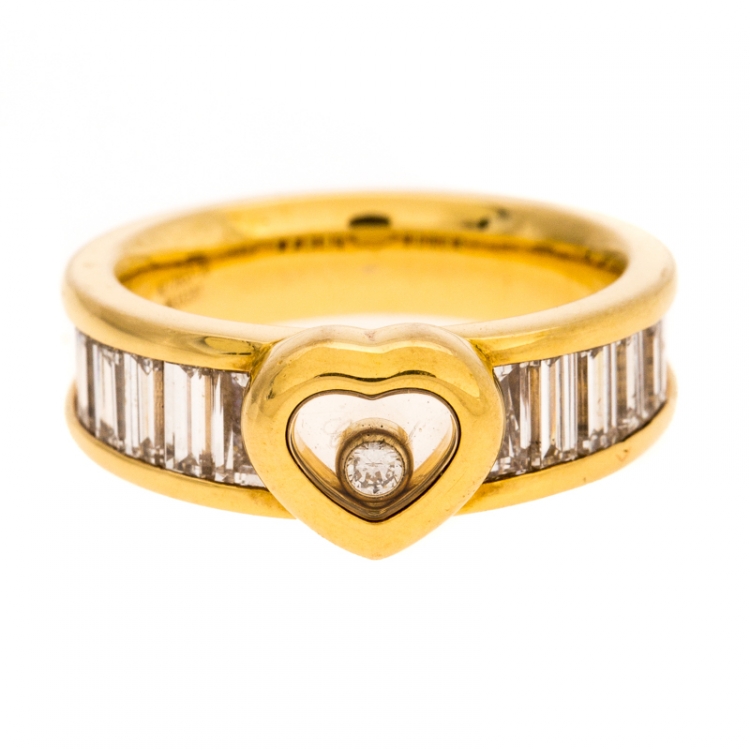 Pre Owned Chopard Happy Diamond Heart 18K Yellow Gold Ring Size 54