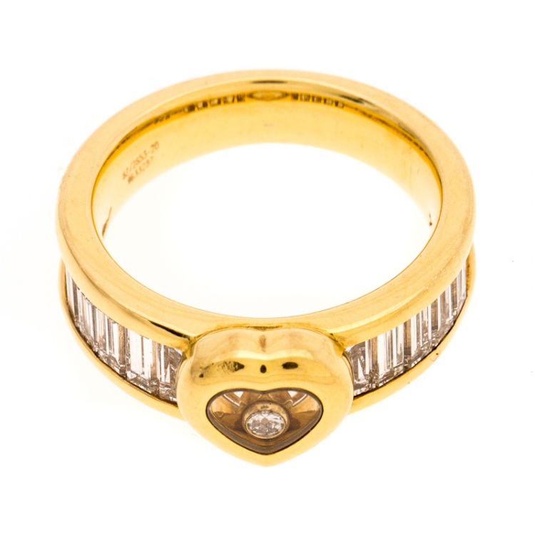 Pre Owned Chopard Happy Diamond Heart 18K Yellow Gold Ring Size 54