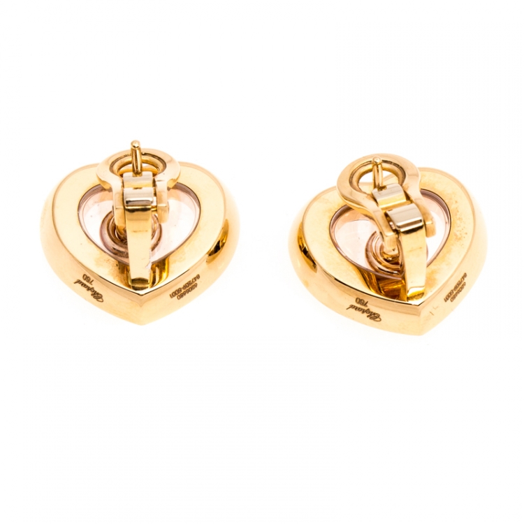 Pre Owned Chopard Diamond Pave 18K Yellow Gold Happy Diamonds Heart Earrings