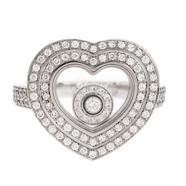 Pre Owned Chopard Diamond Paved 18K White Gold Heart Ring Size 52