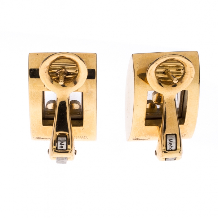 Pre Owned Chopard Happy Diamonds Pave 18k Yellow Gold Stud Earrings
