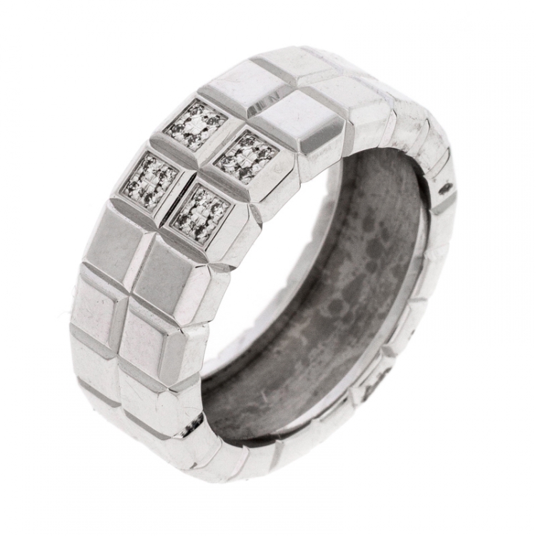 Pre Owned Chopard Diamond 18K White Gold Ice Cube Ring Size 56