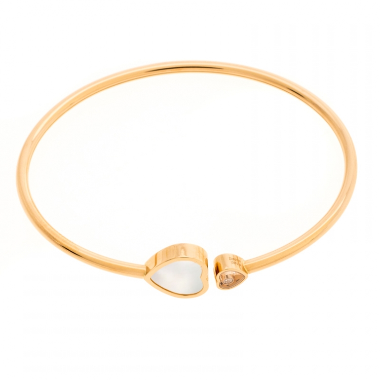 Pre Owned Chopard Happy Hearts Diamond Mother of Pearl 18K Rose Gold Open Bracelet