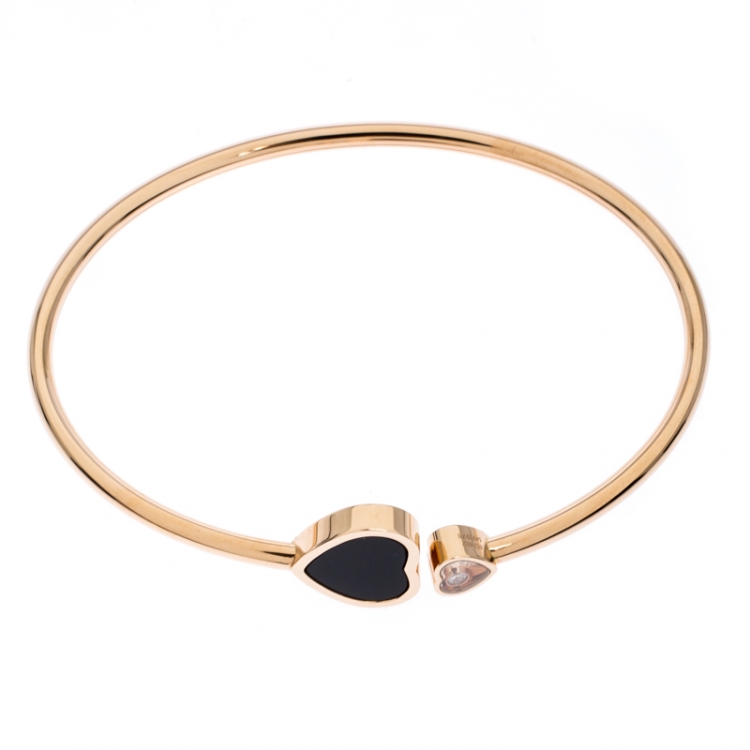Pre Owned Chopard Happy Hearts Diamond Onyx 18K Rose Gold Open Bracelet