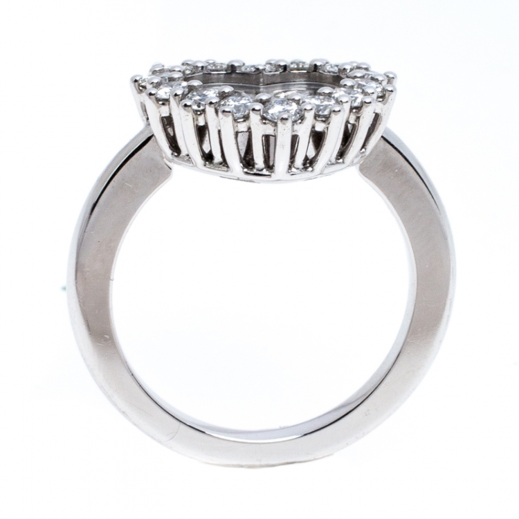 Pre Owned Chopard Happy Heart Diamond 18K White Gold Ring Size 52.5
