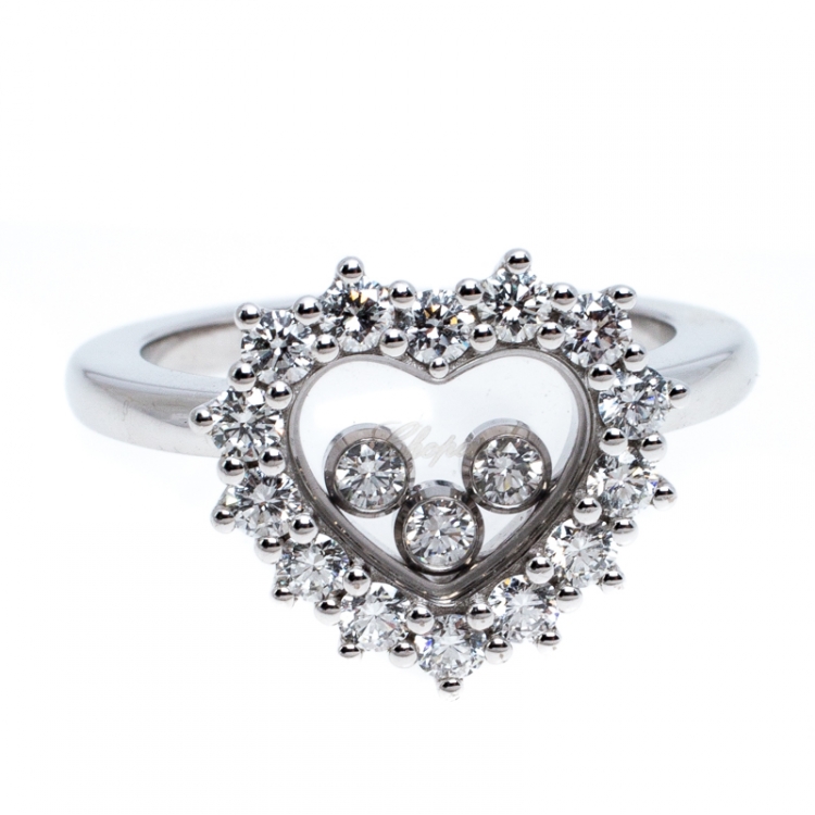 Pre Owned Chopard Happy Heart Diamond 18K White Gold Ring Size 52.5