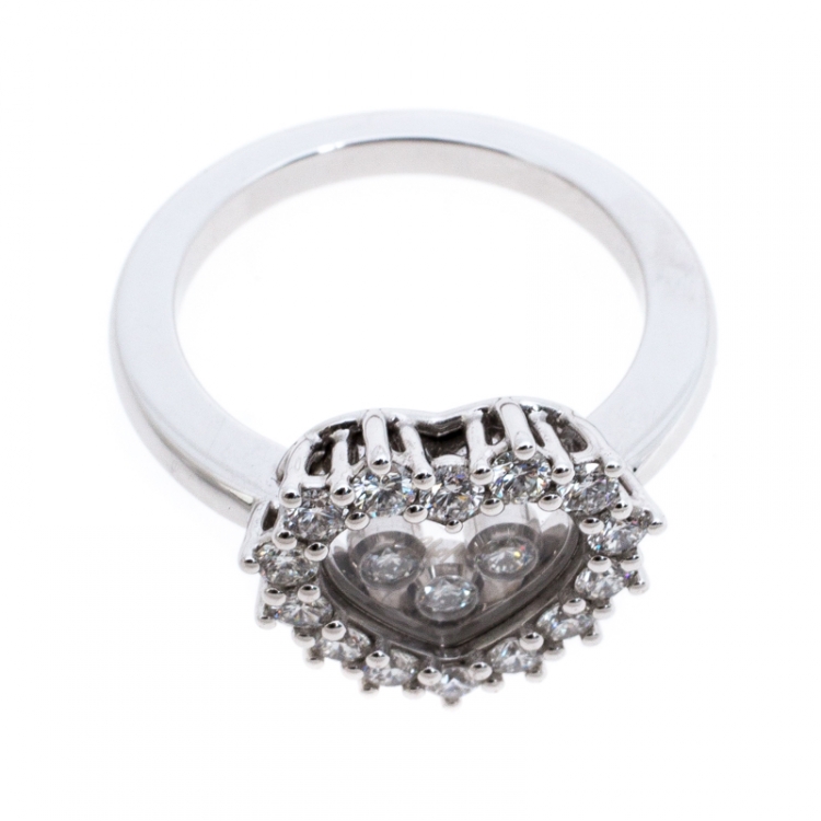 Pre Owned Chopard Happy Heart Diamond 18K White Gold Ring Size 52.5