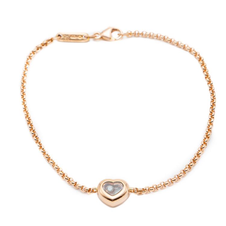 Pre Owned Chopard Happy Diamond Rose Gold Icon Bracelet Size 18