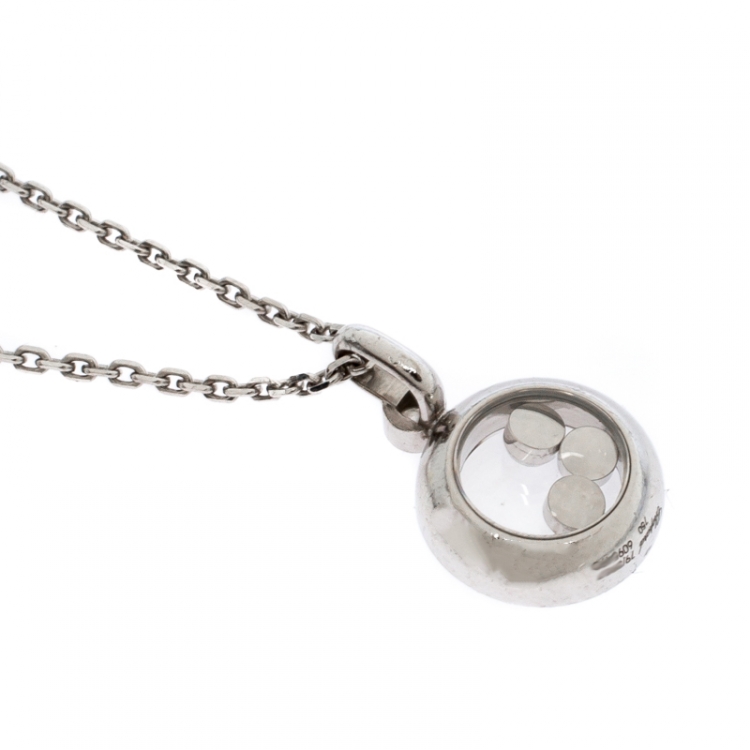 Pre Owned Chopard Happy Diamonds Circle Pendant 18k White Gold Necklace