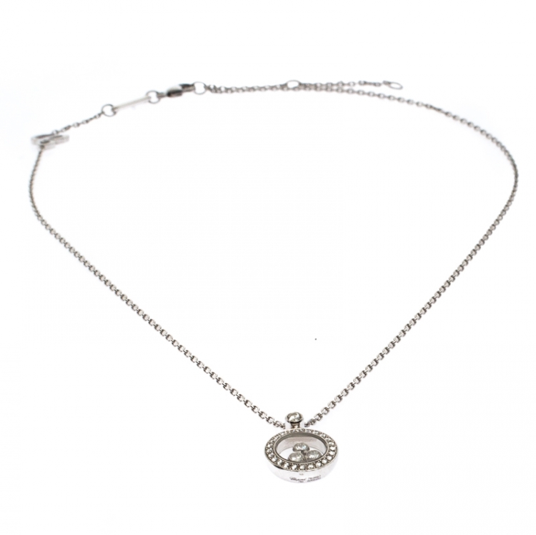 Pre Owned Chopard Happy Diamonds Circle Pendant 18k White Gold Necklace