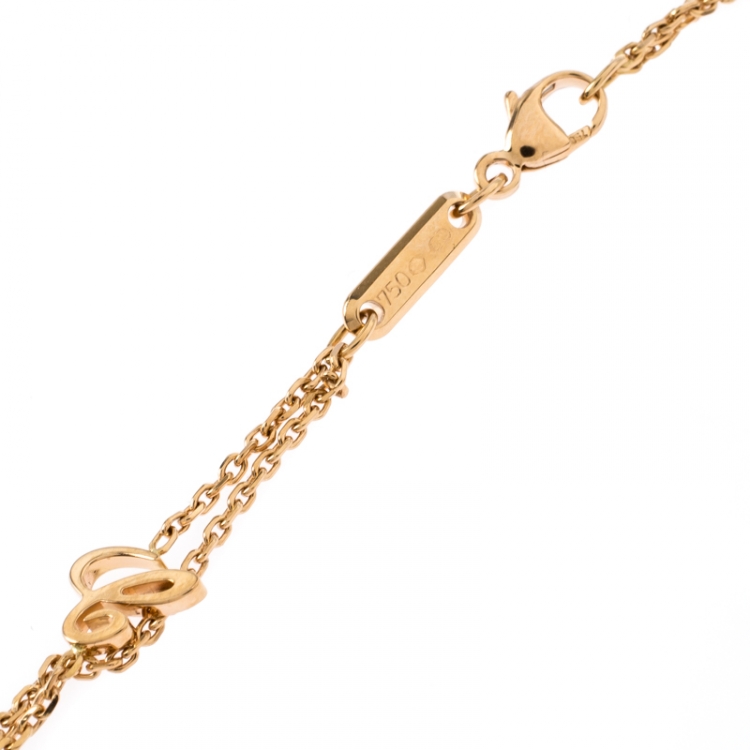 Pre Owned Chopard 18k Rose Gold Happy Emotions Pendant Double Belcher Chain Necklace 