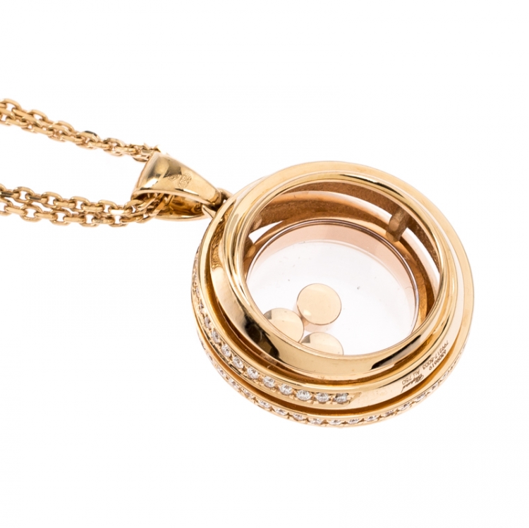 Pre Owned Chopard 18k Rose Gold Happy Emotions Pendant Double Belcher Chain Necklace 