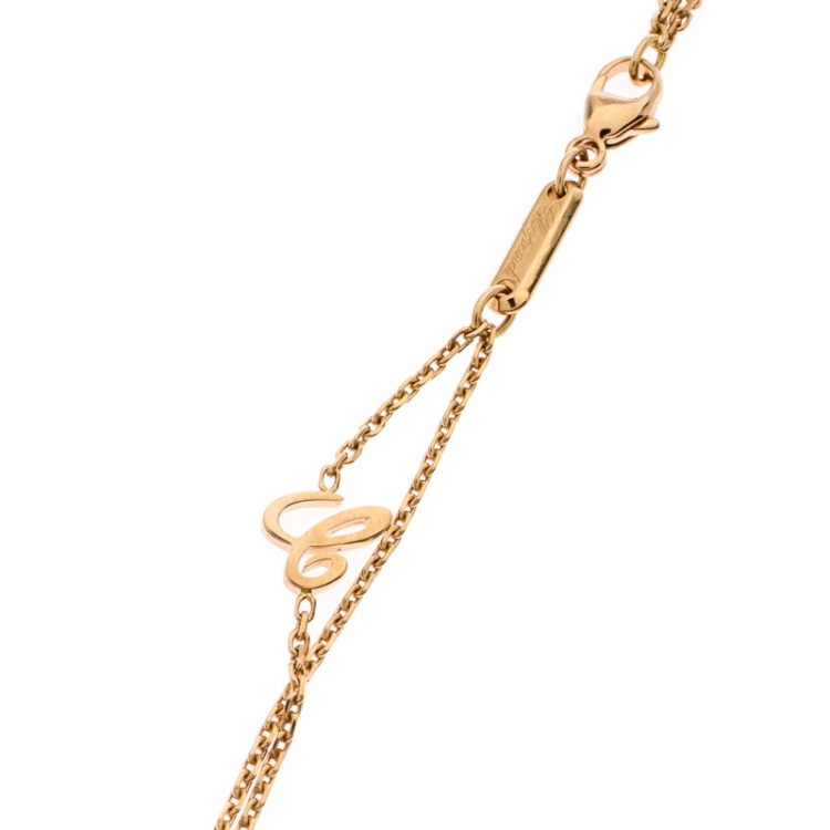 Pre Owned Chopard 18k Rose Gold Happy Emotions Pendant Double Belcher Chain Necklace 