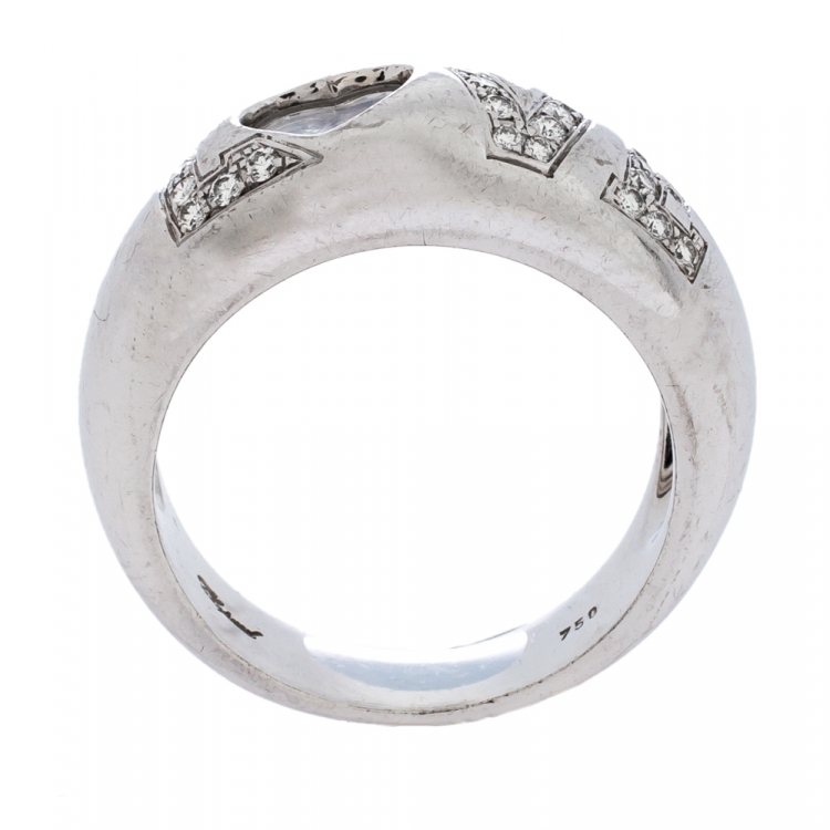 Pre Owned Chopard Happy Love Diamond 18K White Gold Band Ring Size 55