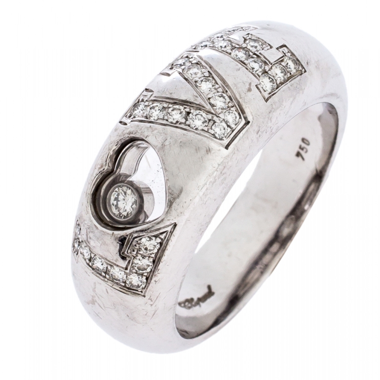 Pre Owned Chopard Happy Love Diamond 18K White Gold Band Ring Size 55