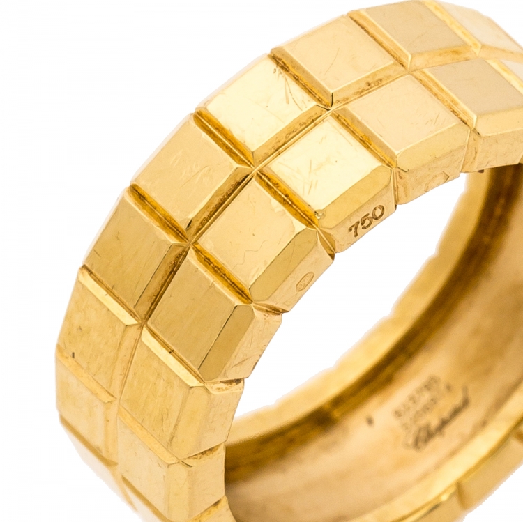 Pre Owned Chopard Ice Cube 18K Yellow Gold Band Ring Size 55