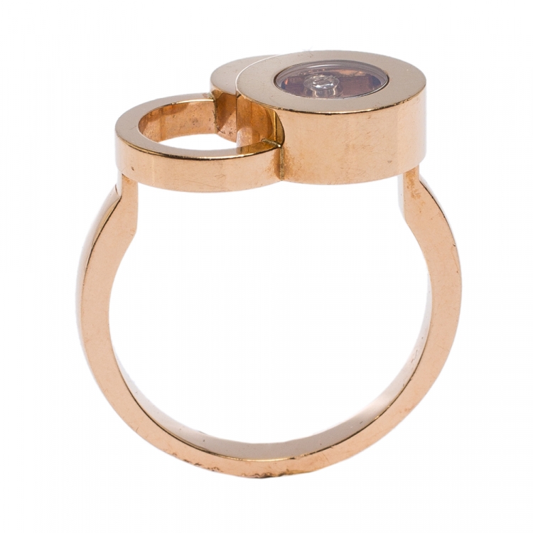 Pre Owned Chopard Happy Bubbles Diamond 18K Rose Gold Ring Size 54.5
