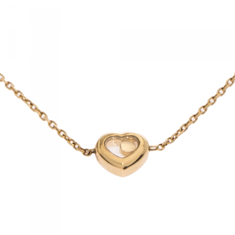 Pre Owned Chopard Happy Heart Diamond 18K Yellow Gold Chain Link Anklet 