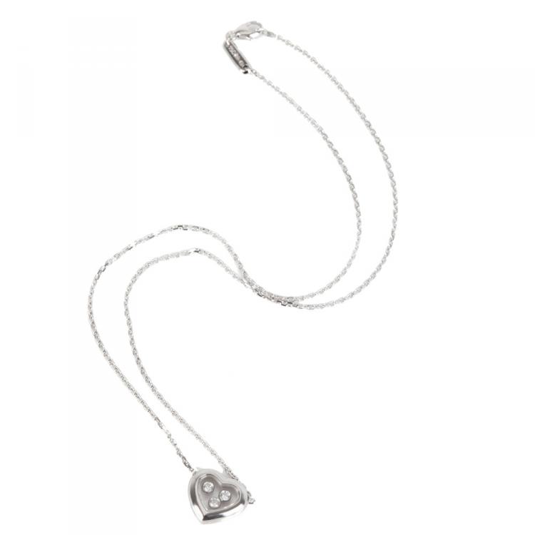 Pre Owned Chopard Happy Diamonds Heart 0.15 CTW 18K White Gold Pendant Necklace 