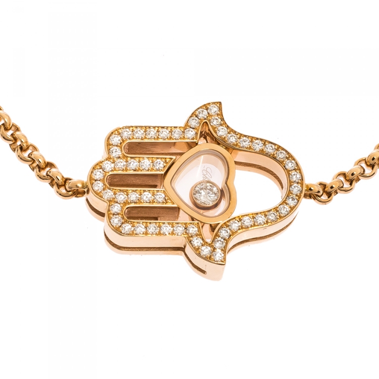 Pre Owned Chopard Happy Diamond Good Luck Charm Hamsa Hand 18K Rose Gold Bracelet
