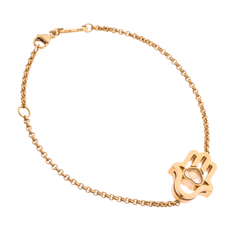 Pre Owned Chopard Happy Diamond Good Luck Charm Hamsa Hand 18K Rose Gold Bracelet