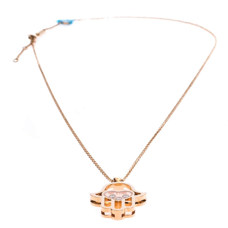 Pre Owned Chopard Happy Diamonds Good Luck Charm 18K Rose Gold Pendant Necklace