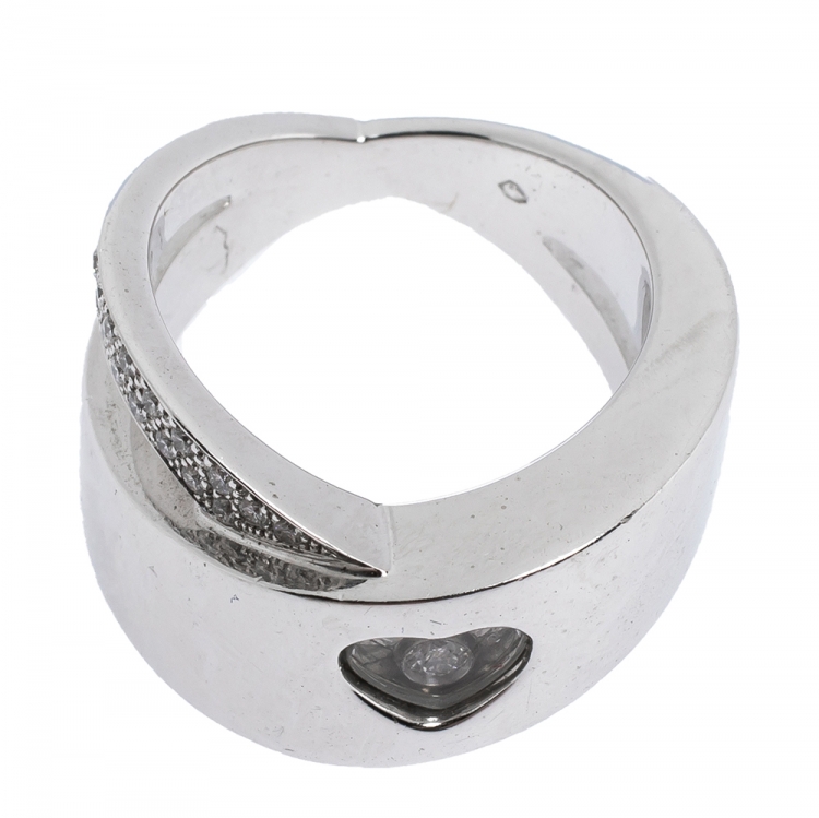 Pre Owned Chopard Happy Diamond Heart 18K White Gold Ring Size 50.5