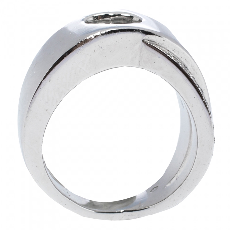 Pre Owned Chopard Happy Diamond Heart 18K White Gold Ring Size 50.5