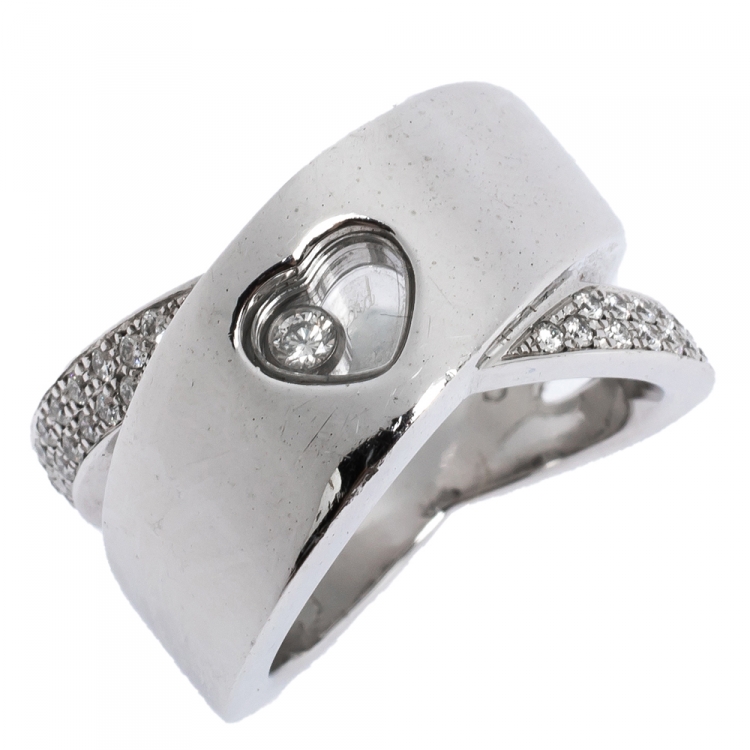 Pre Owned Chopard Happy Diamond Heart 18K White Gold Ring Size 50.5
