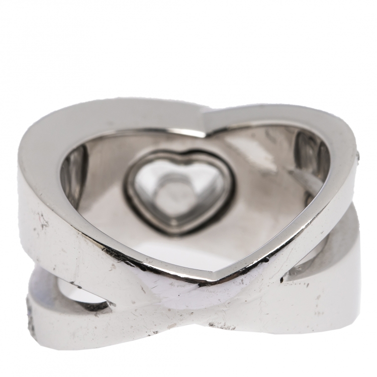 Pre Owned Chopard Happy Diamond Heart 18K White Gold Ring Size 50.5