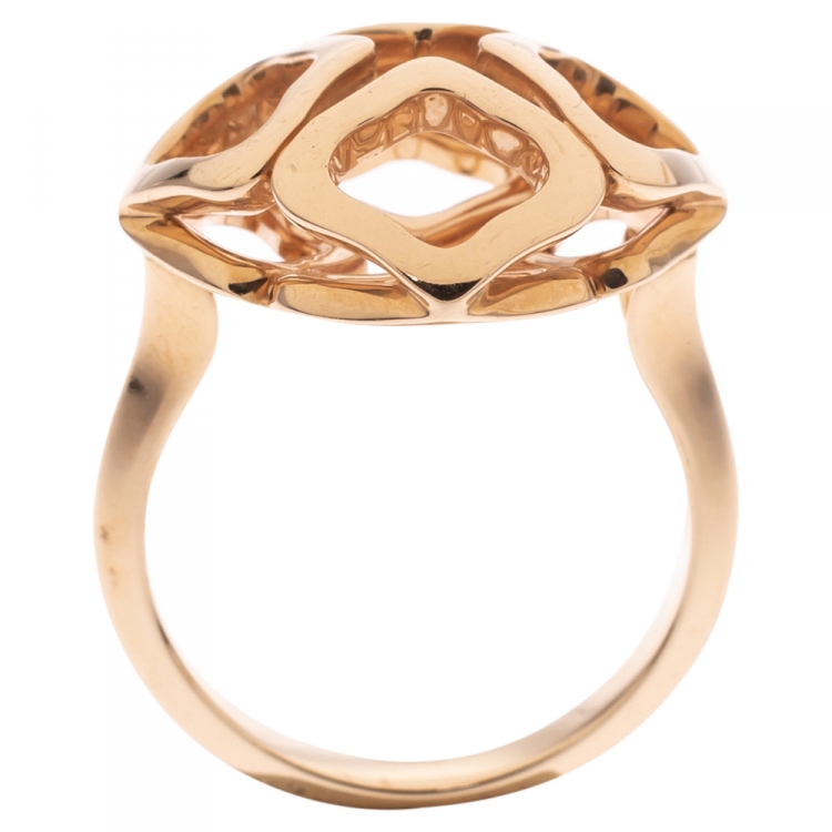 Pre Owned Chopard Imperiale Openwork 18K Rose Gold Cocktail Ring Size 50.5