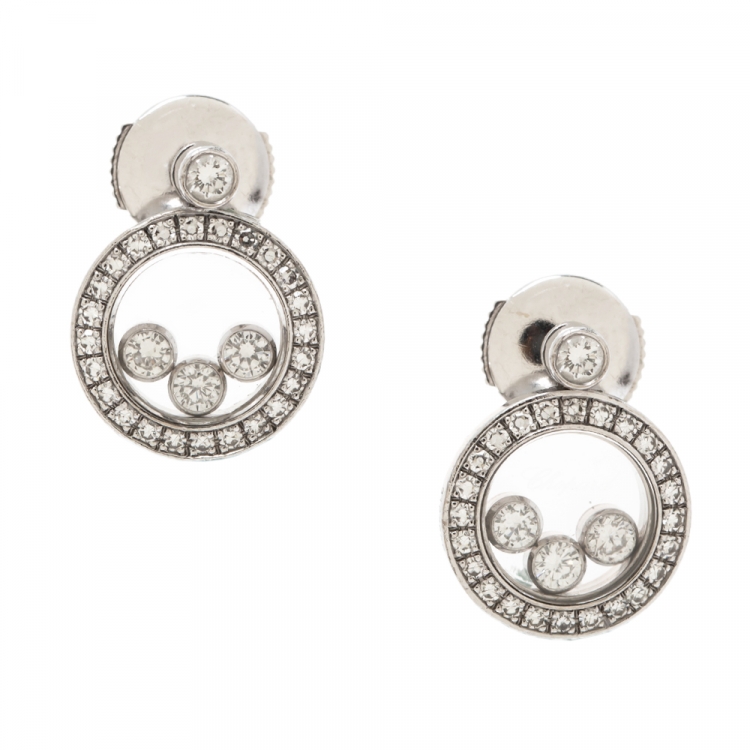 Pre Owned Chopard Happy Diamond 18K White Gold Round Stud Earrings