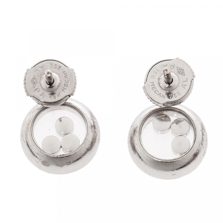 Pre Owned Chopard Happy Diamond 18K White Gold Round Stud Earrings