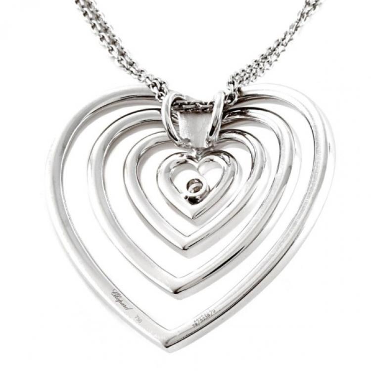 Pre Owned Chopard Diamond Heart 18 K White Gold Necklace